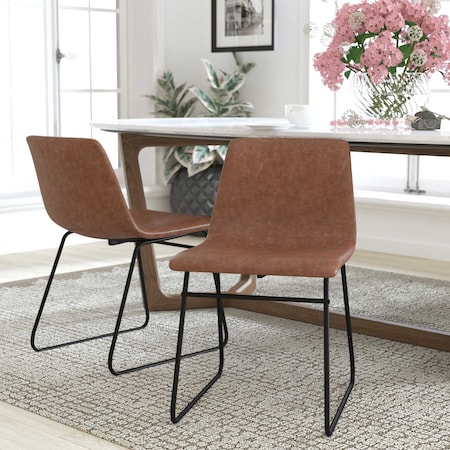 Flash Furniture 18" Light Brown LeatherSoft Dining Chairs, 2PK ET-ER18345-18-LB-BK-GG
